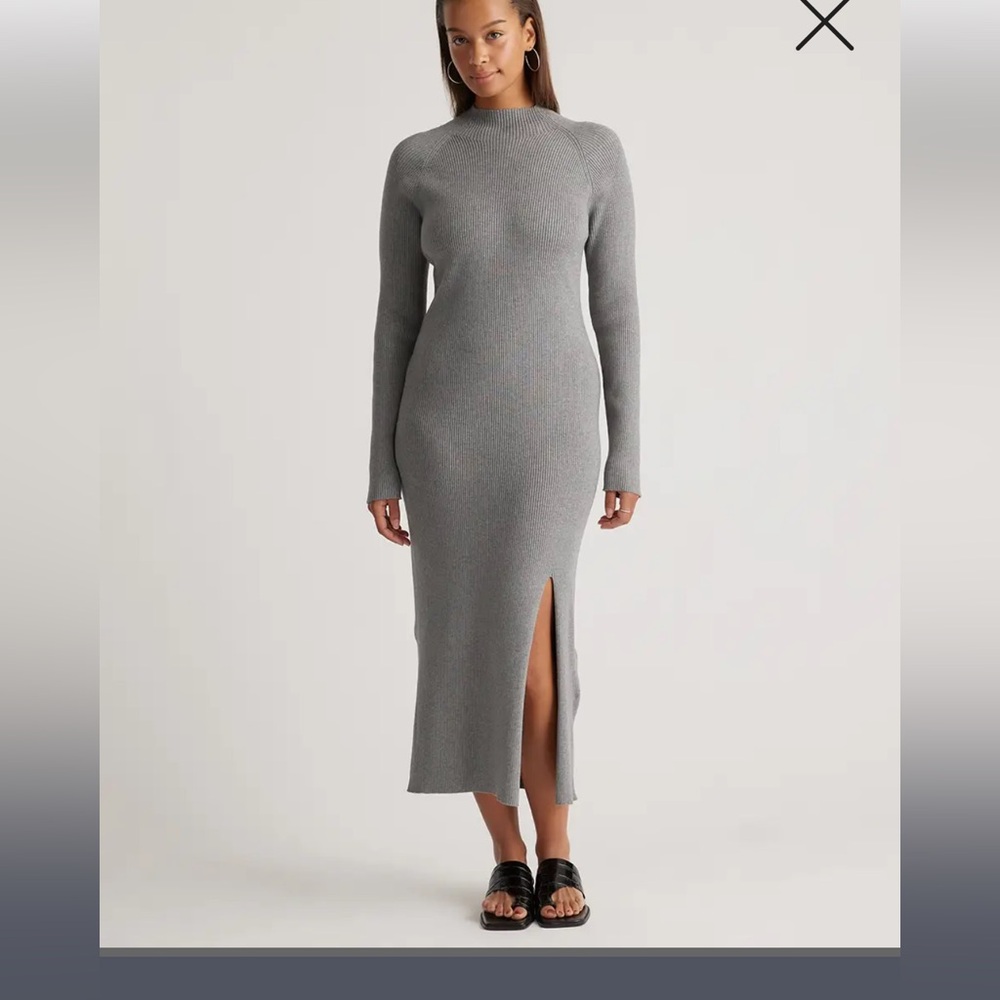 Quince Eco-Knit Ribbed Mock Neck Sweater Dress Gray Small